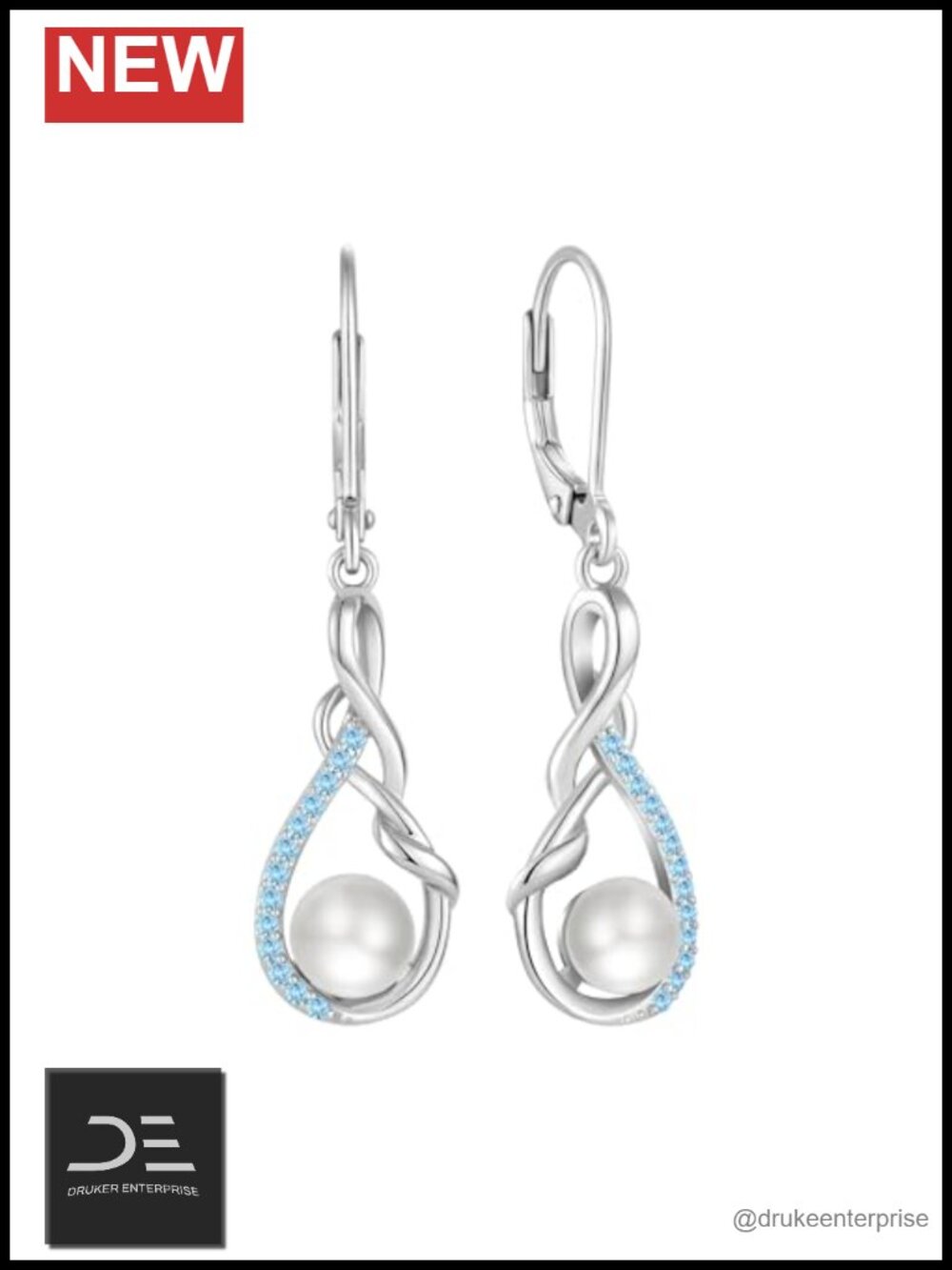 925 Sterling Silver Pearl Drop Dangle Earrings Leverback Infinity Design